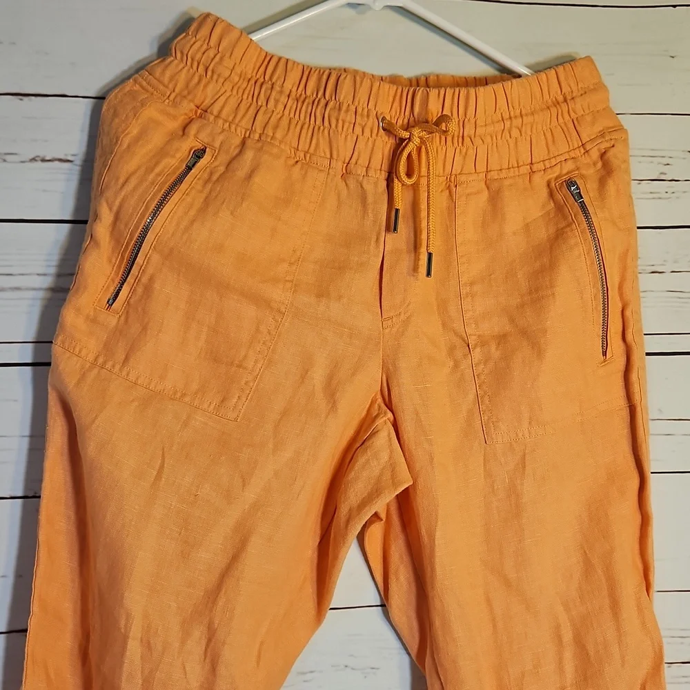 Athleta‎ Orange Linen Jogger Pants Zip Pockets Drawstring Waist Women's Size 8 P - Picture 2 of 7